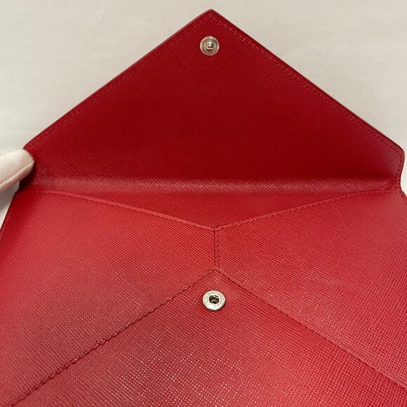 Prada Red Saffiano Slim Leather Envelope Clutch Wallet - Preowned - Picture 8 of 13